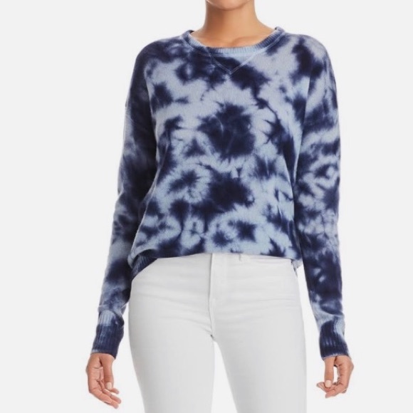 C by Bloomingdale's 100% Cashmere Blue Tie Dye Sweater NWT - Picture 1 of 4